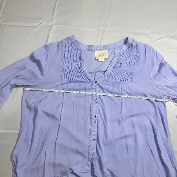 Maeve Pintuck Button Blouse Lavender Women’s 6 Peasant Cottagecore Puff Boho - Picture 5 of 16